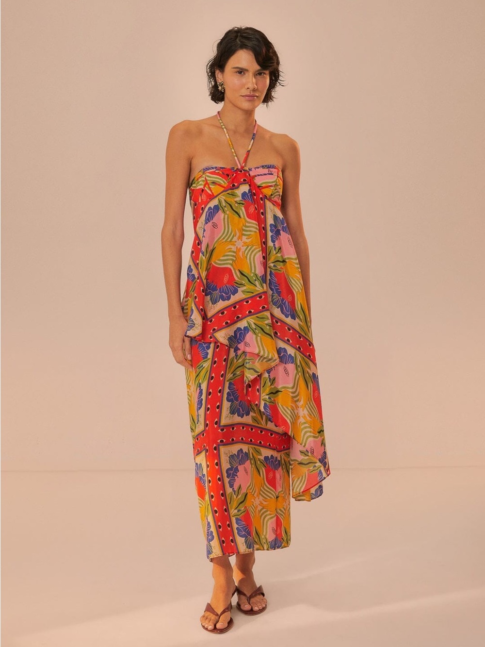 Farm Rio Colorful Tropical Strapless Maxi Dress